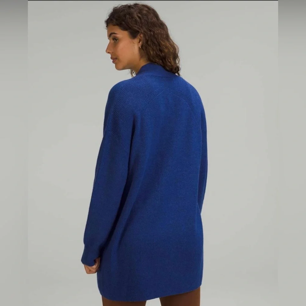 Lululemon Merino Wool-Blend Ribbed Long Wrap Sweater, Psychic Royal Blue, Size 8 - Picture 7 of 8